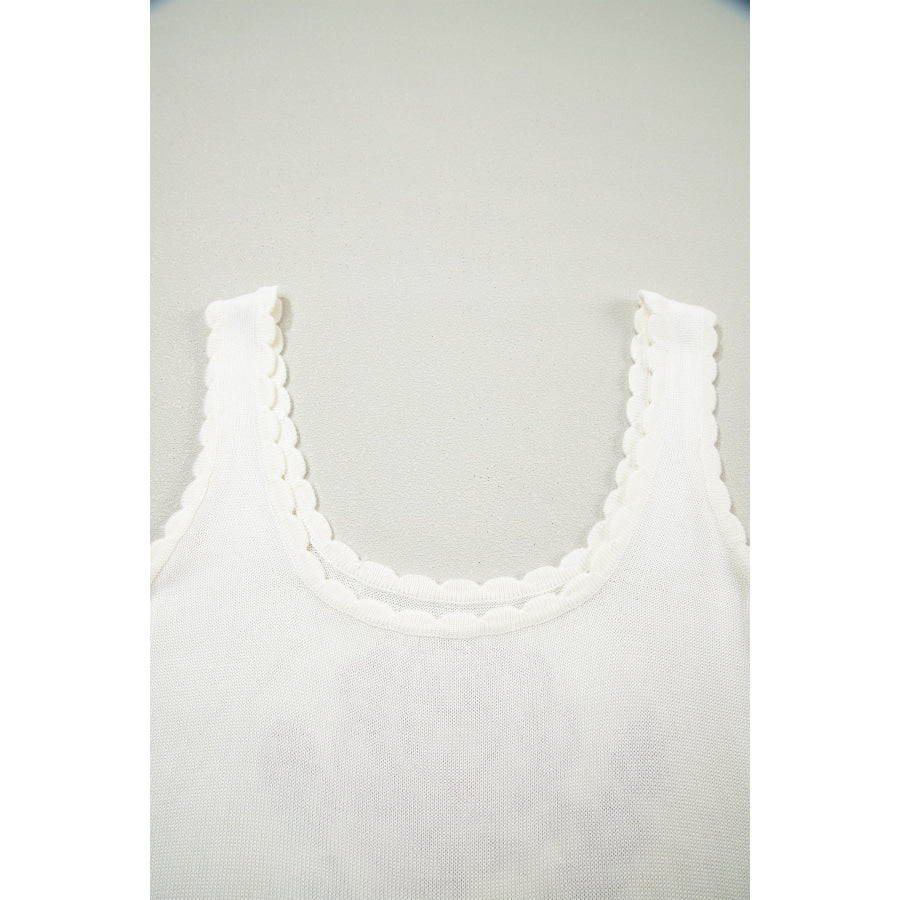 White Retro Floral Print Scalloped Square Neck Knit Sweater Vest Sweaters & Cardigans/Sweater Vests