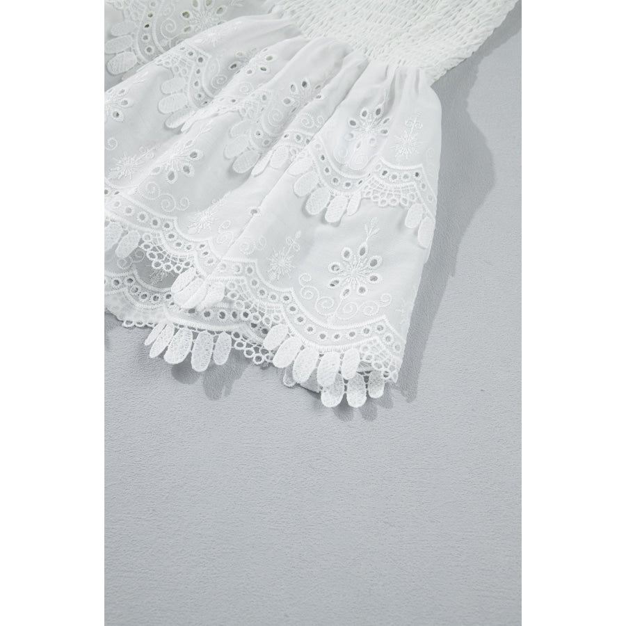 White Sleeveless Smocked Lace Peplum Top Tops/Tank Tops