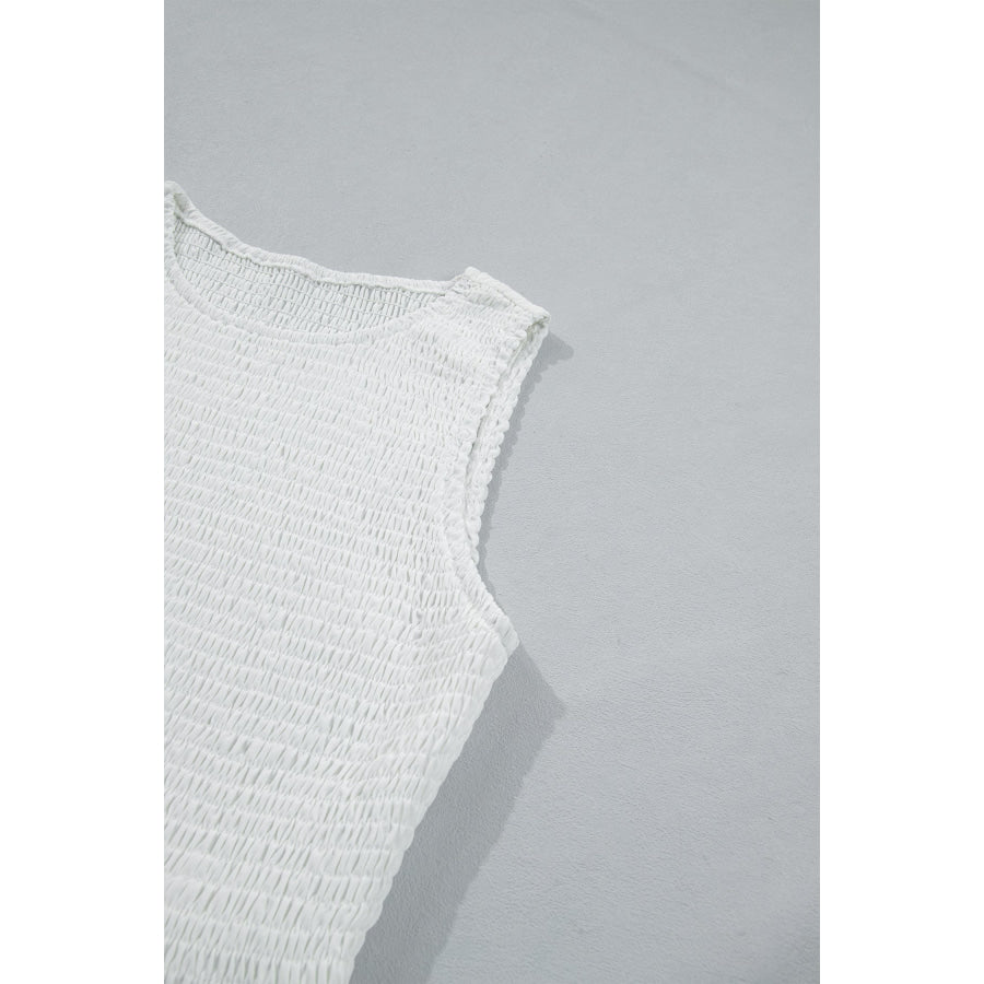 White Sleeveless Smocked Lace Peplum Top Tops/Tank Tops