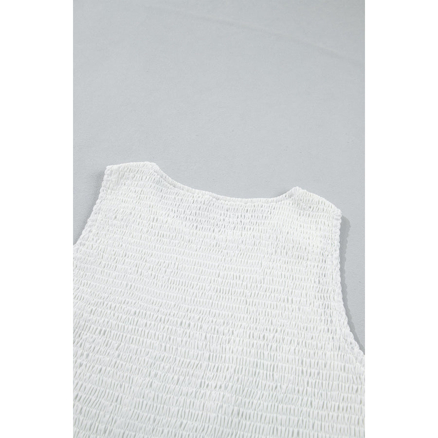 White Sleeveless Smocked Lace Peplum Top Tops/Tank Tops