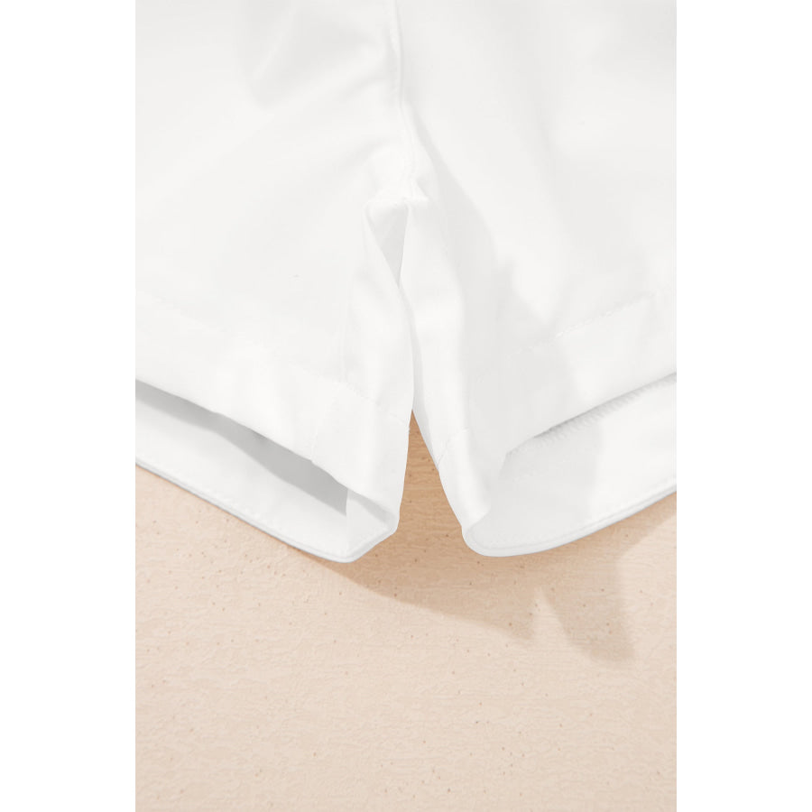 White Solid Color Ribbed Patchwork High Waist Athletic Shorts Bottoms/Casual Shorts