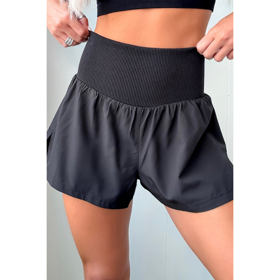 White Solid Color Ribbed Patchwork High Waist Athletic Shorts Bottoms/Casual Shorts