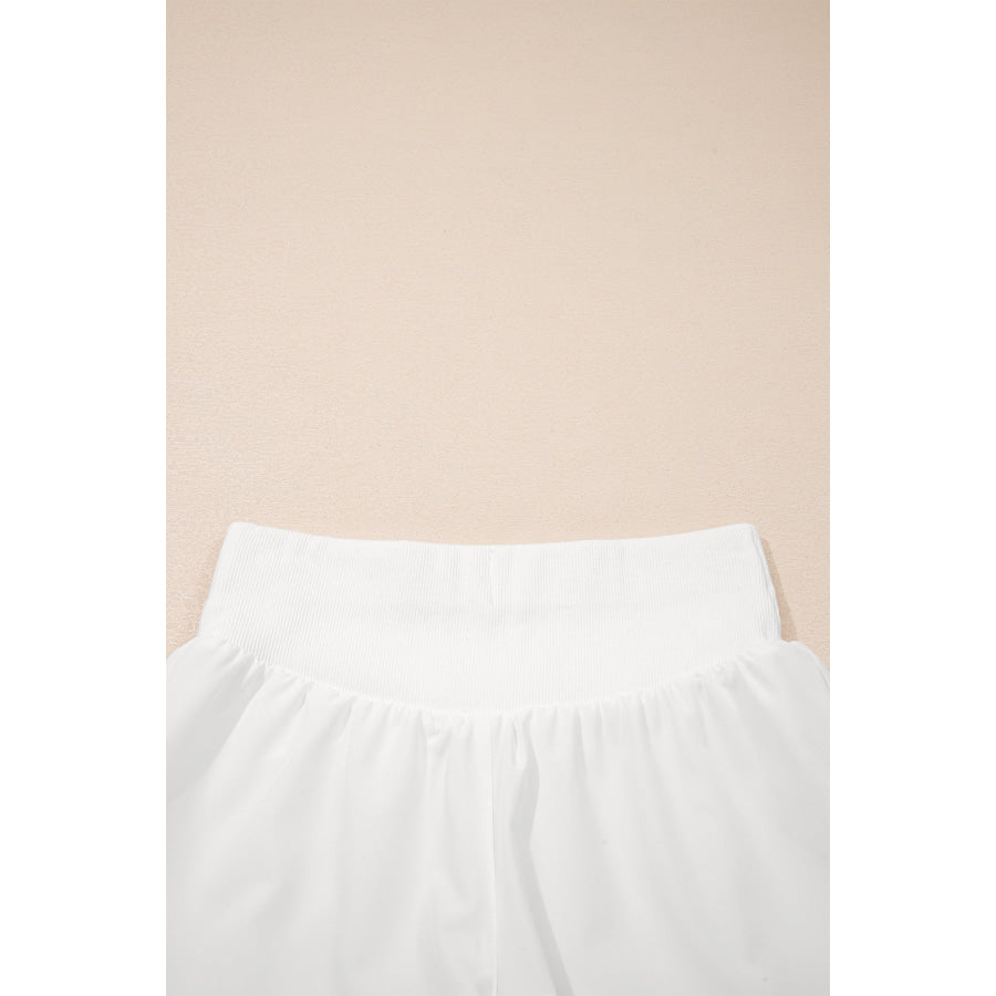 White Solid Color Ribbed Patchwork High Waist Athletic Shorts Bottoms/Casual Shorts