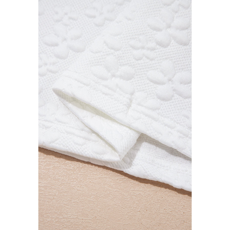 White Solid Color Textured Relaxed Button Collar Pullover Sweatshirt Tops/Sweatshirts & Hoodies