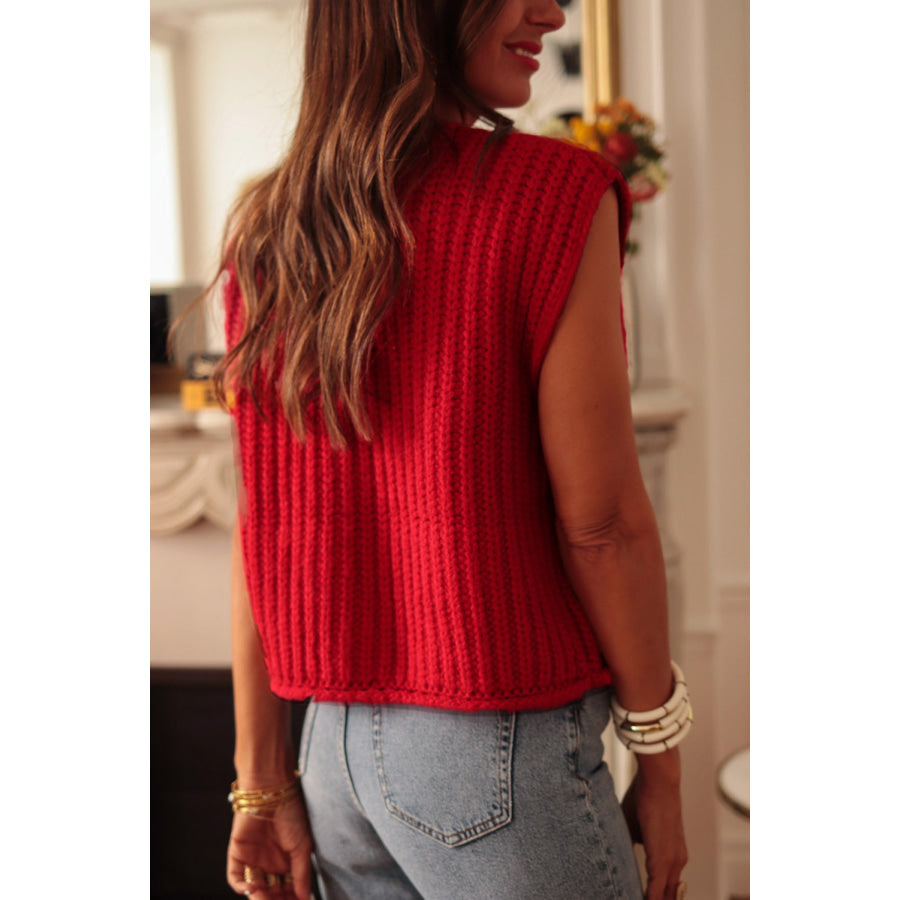 White Solid Textured Knit Side Pockets Buttoned Sweater Vest Sweaters &amp; Cardigans/Sweater Vests