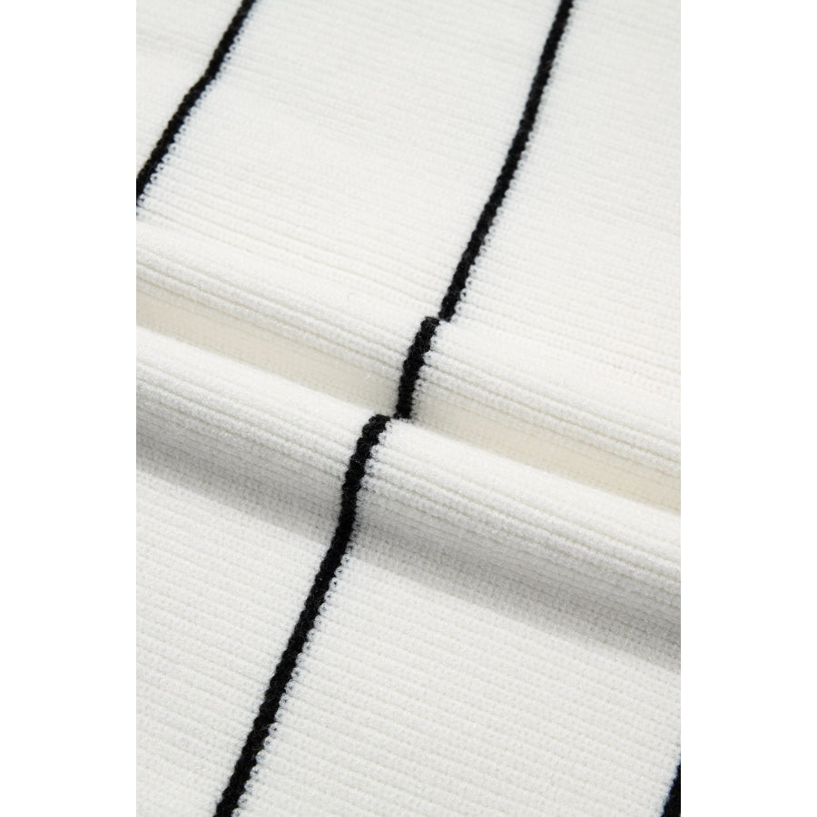 White Stripe Short Sleeve Button Front Shift Cardigan Sweaters & Cardigans/Cardigans