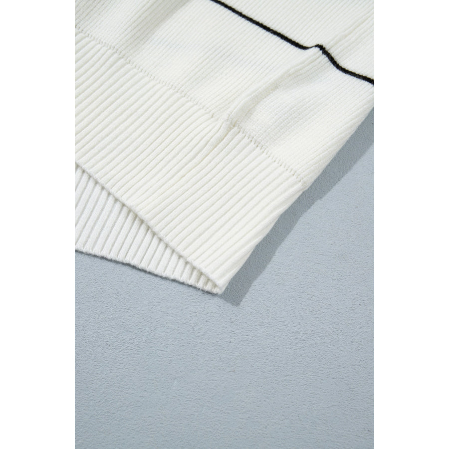 White Stripe Short Sleeve Button Front Shift Cardigan Sweaters & Cardigans/Cardigans