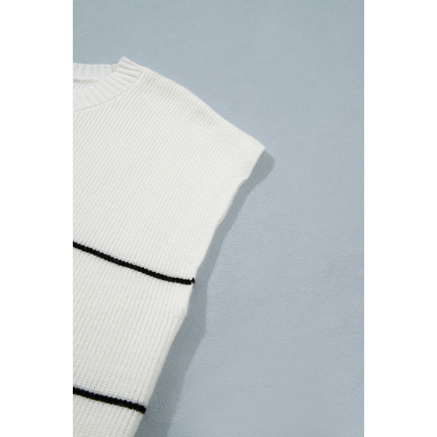 White Stripe Short Sleeve Button Front Shift Cardigan Sweaters & Cardigans/Cardigans