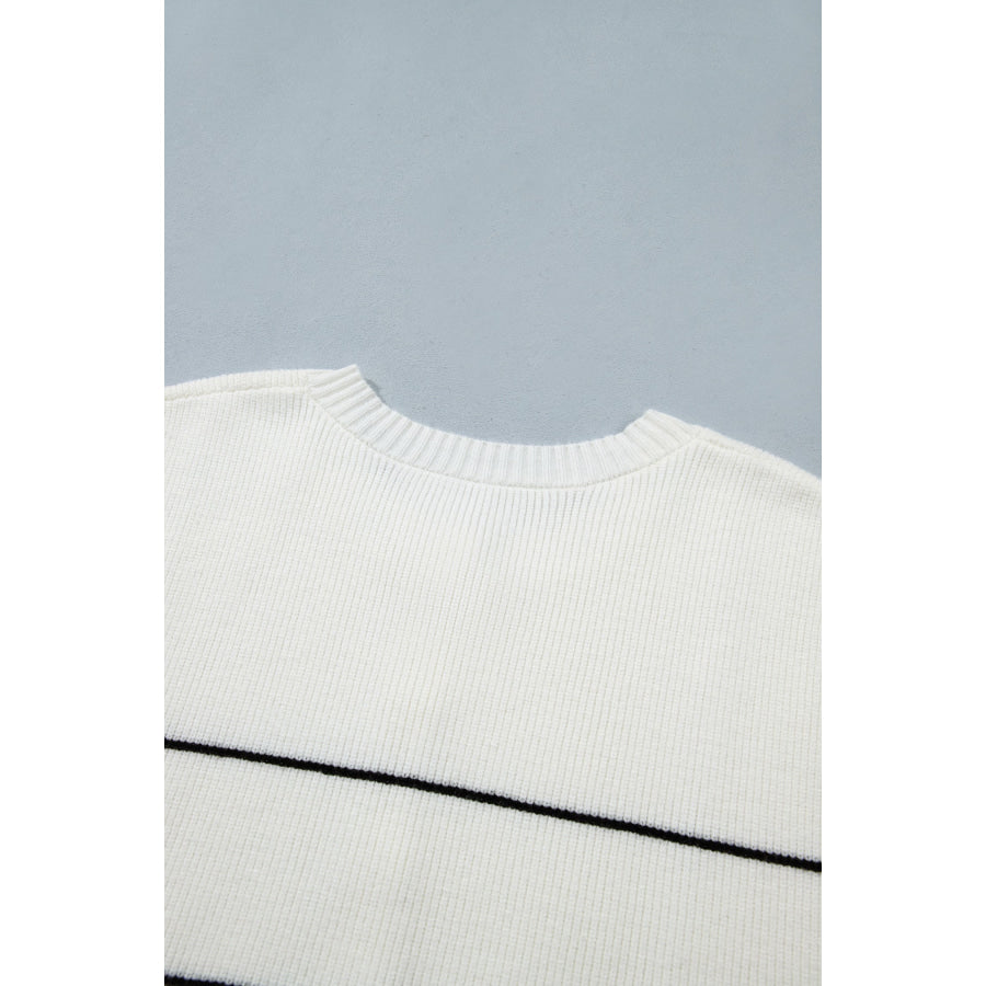 White Stripe Short Sleeve Button Front Shift Cardigan Sweaters & Cardigans/Cardigans