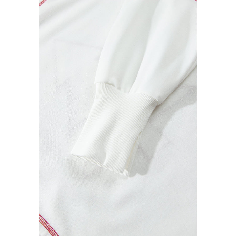 White Striped Contrast Christmas Tree Patchwork Puff Sleeve Top Tops/Long Tops