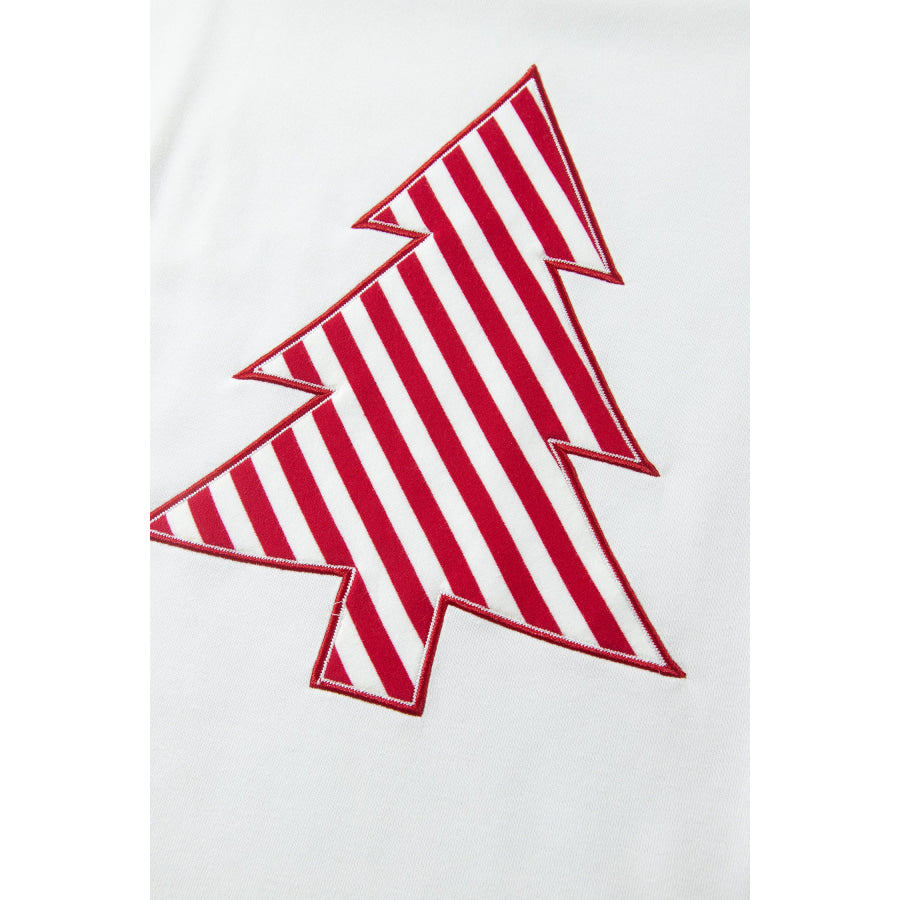 White Striped Contrast Christmas Tree Patchwork Puff Sleeve Top Tops/Long Tops
