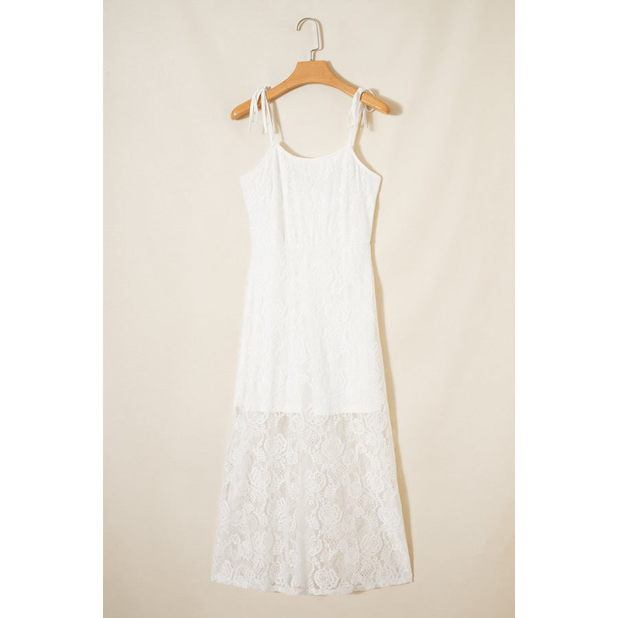 White Tie Spaghetti Straps Floral Lace Overlay Long Dress Dresses/Maxi Dresses