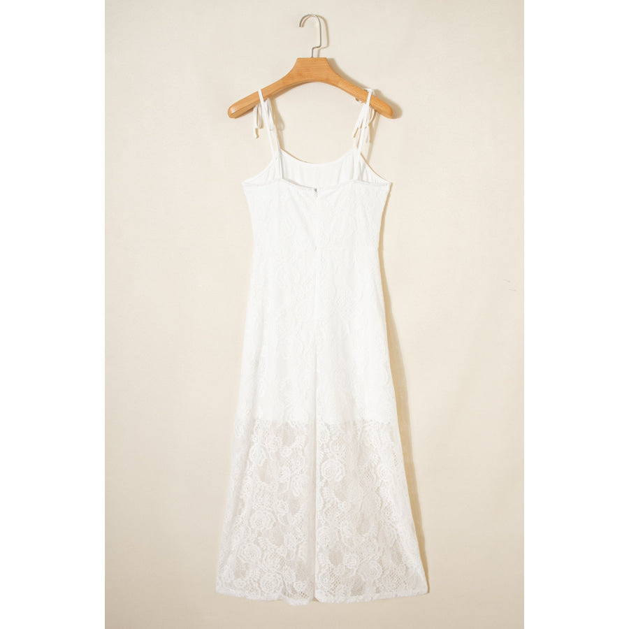 White Tie Spaghetti Straps Floral Lace Overlay Long Dress Dresses/Maxi Dresses