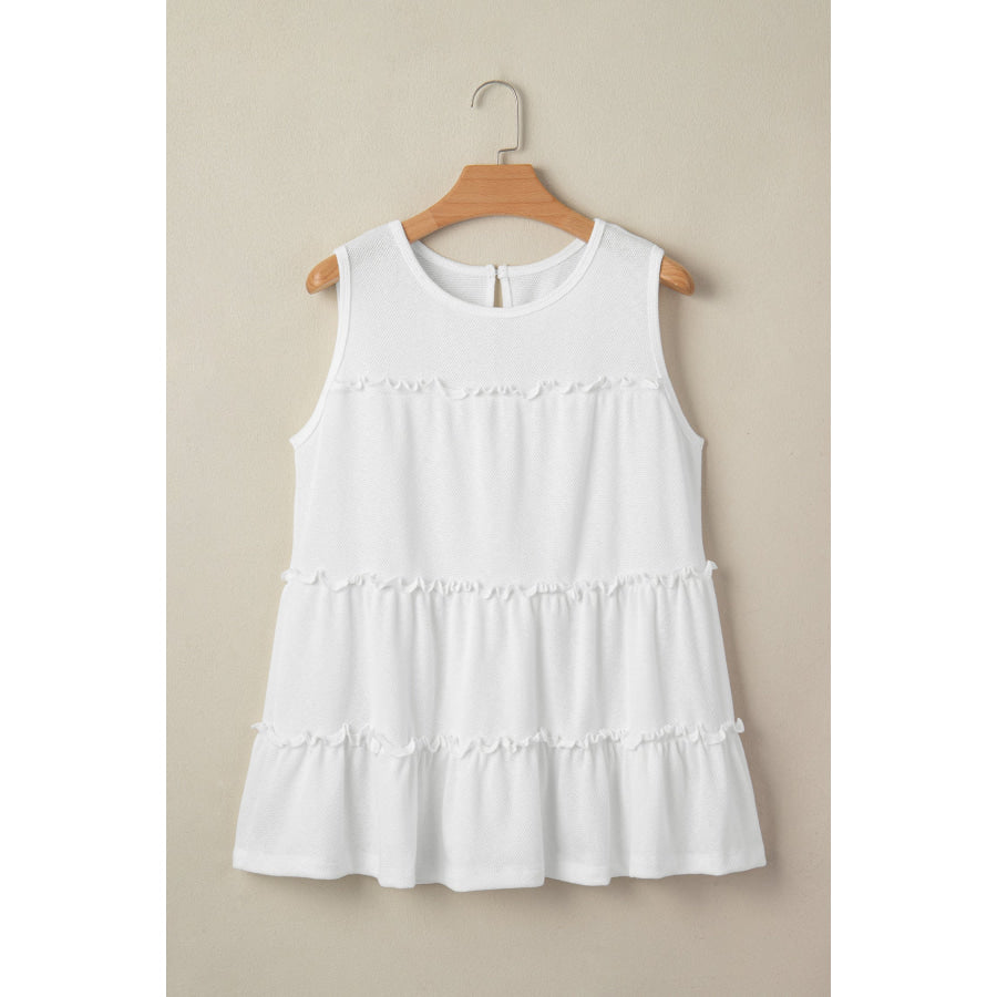White Tiered Frill Trim A-line Tank Top Tops/Tank Tops