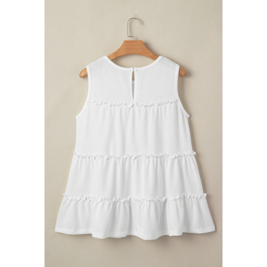 White Tiered Frill Trim A-line Tank Top Tops/Tank Tops