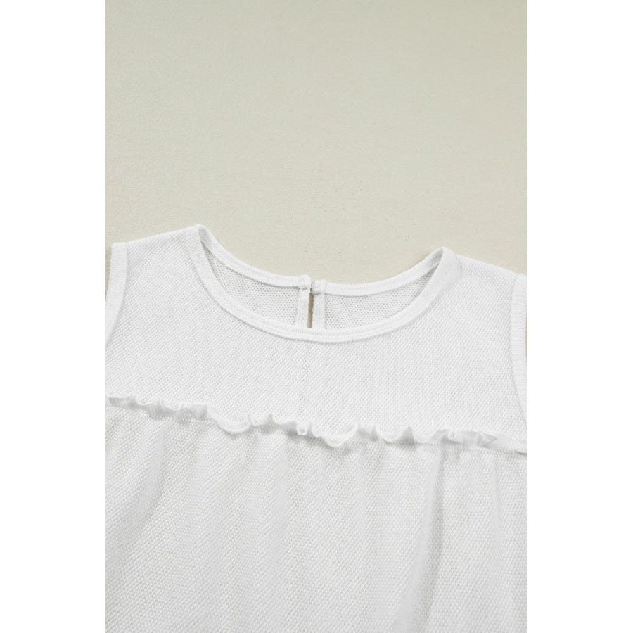 White Tiered Frill Trim A-line Tank Top Tops/Tank Tops