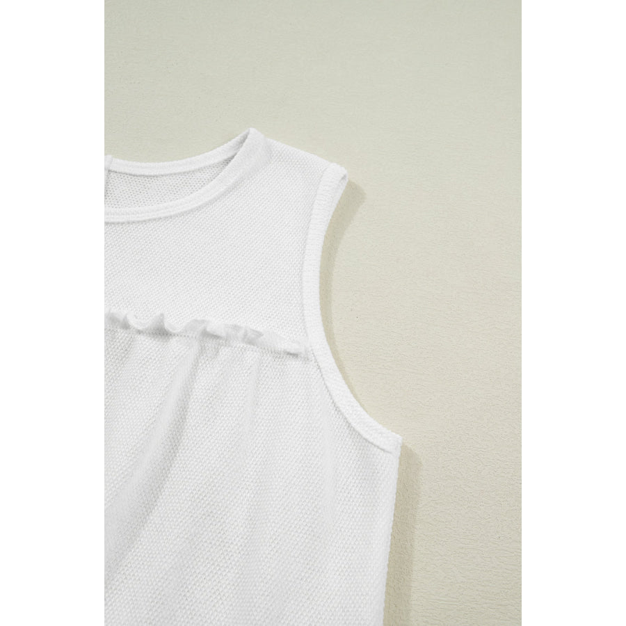 White Tiered Frill Trim A-line Tank Top Tops/Tank Tops