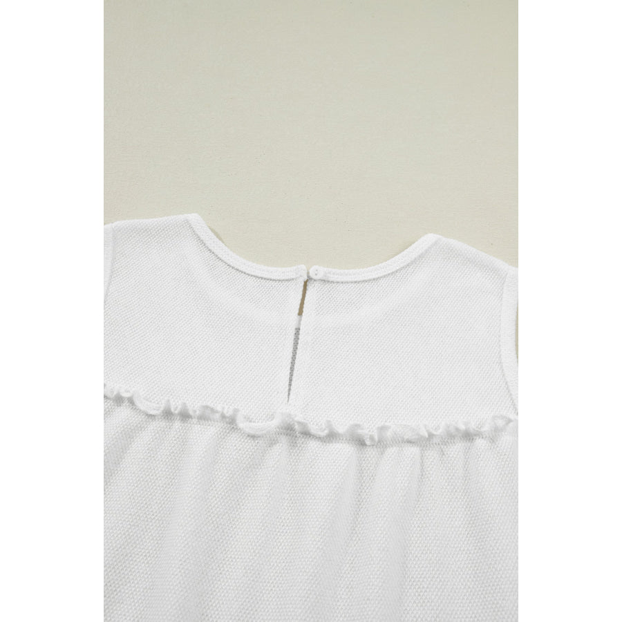 White Tiered Frill Trim A-line Tank Top Tops/Tank Tops