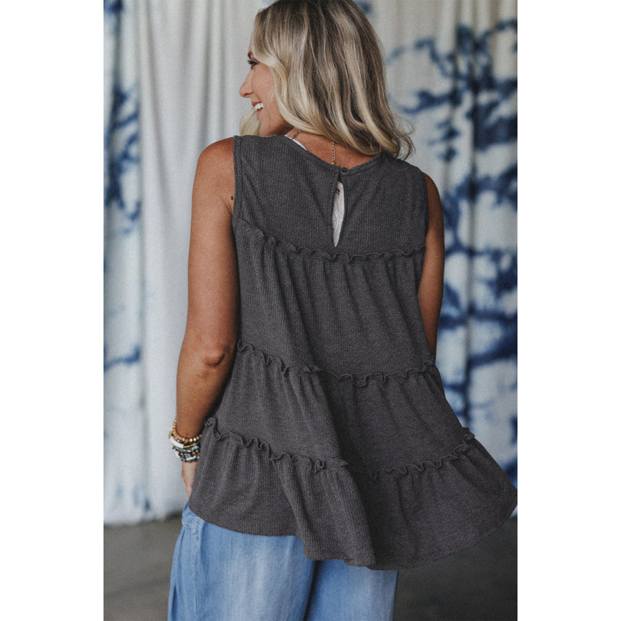 White Tiered Frill Trim A-line Tank Top Tops/Tank Tops