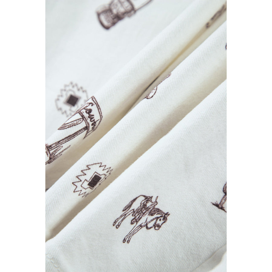 White Western Print Cactus Horse Bull Denim Skirt Bottoms/Skirts & Petticoat