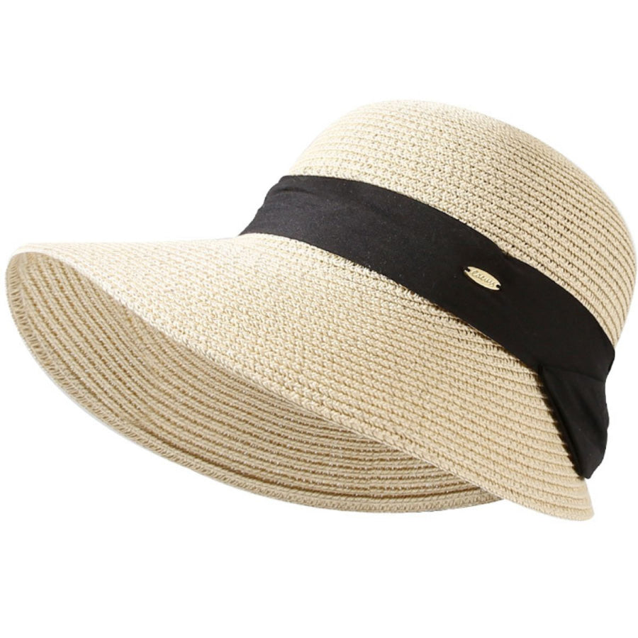 Wide Brim Straw Sun Hat Beige / One Size Apparel and Accessories