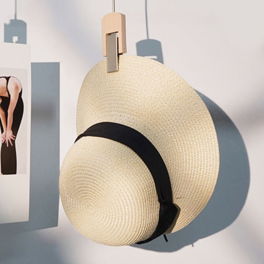 Wide Brim Straw Sun Hat Beige / One Size Apparel and Accessories