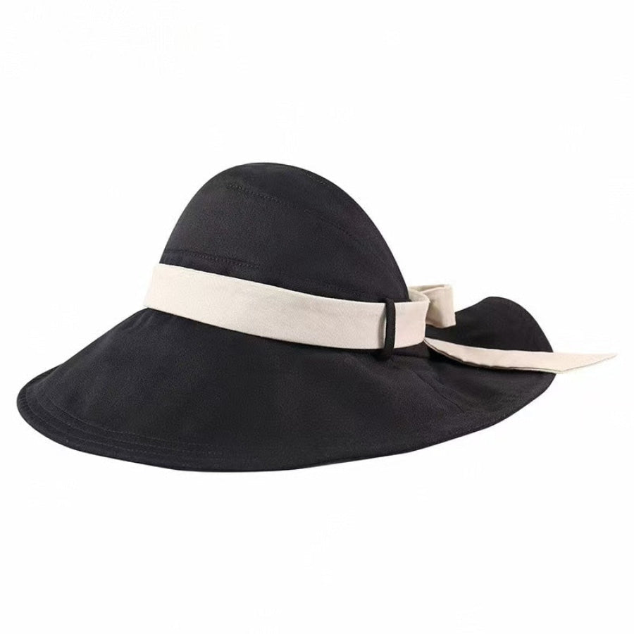 Wide Brim Sun Visor Hat with Ribbon Black / One Size Apparel and Accessories