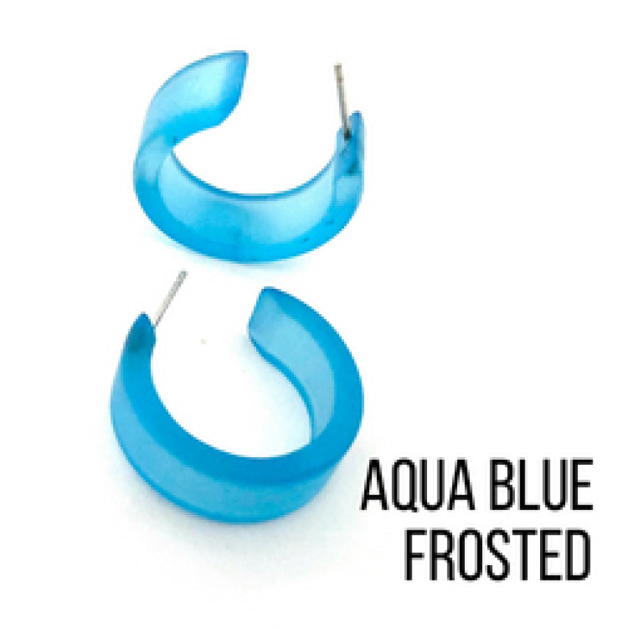 Wide Classic Frosted Hoop Earrings - Clara Aqua Blue Hoops