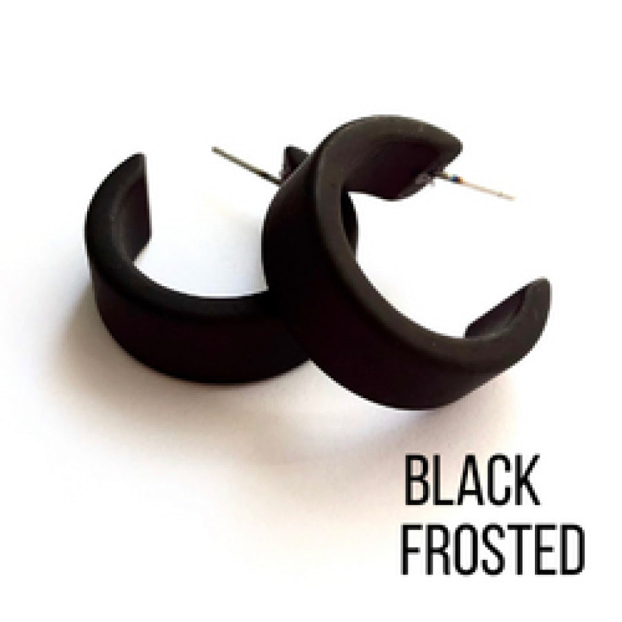 Wide Classic Frosted Hoop Earrings - Clara Black Hoops