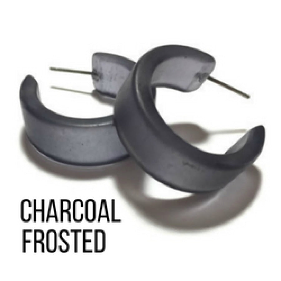 Wide Classic Frosted Hoop Earrings - Clara Charcoal Hoops