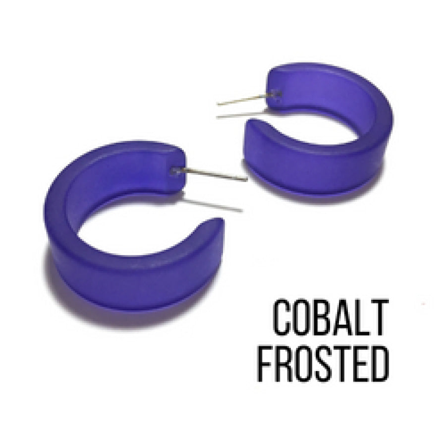 Wide Classic Frosted Hoop Earrings - Clara Cobalt Hoops