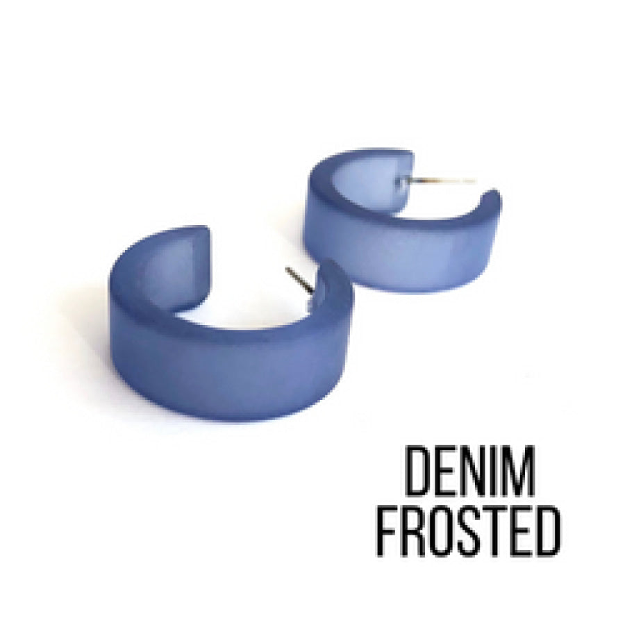 Wide Classic Frosted Hoop Earrings - Clara Denim Hoops