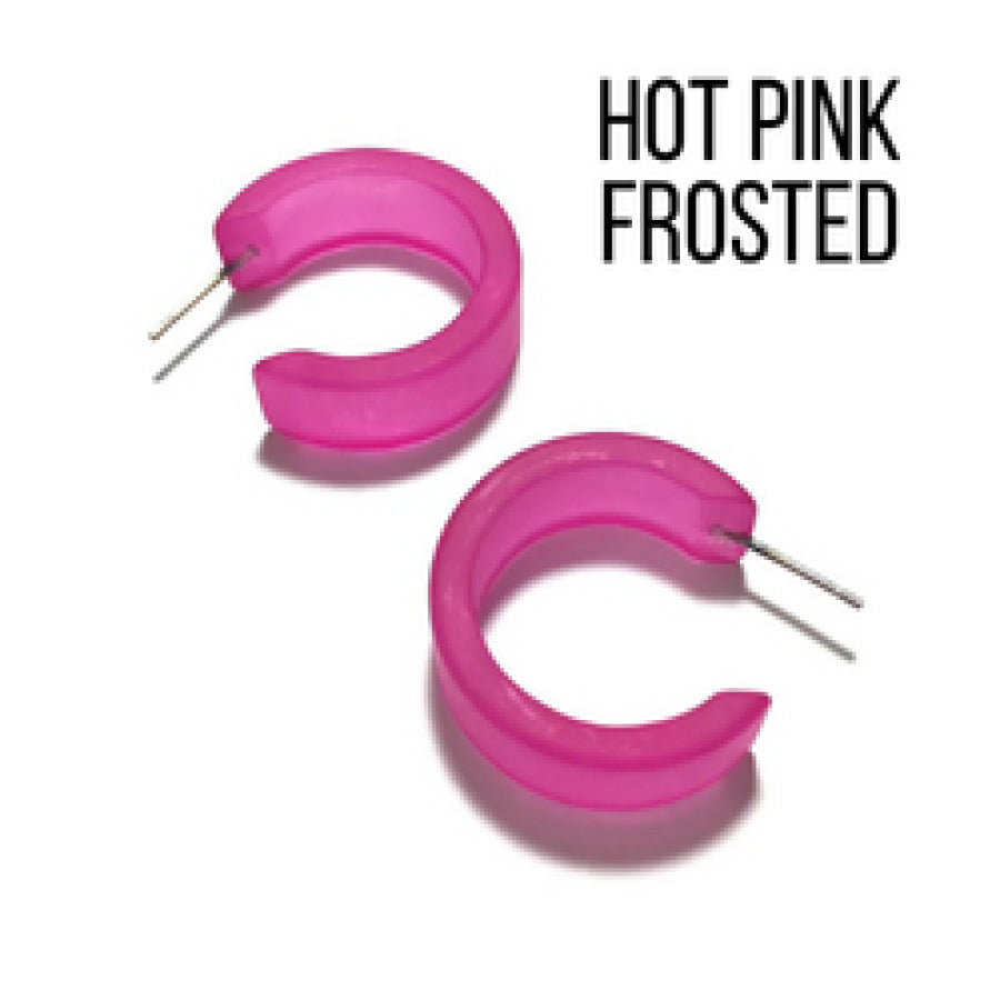 Wide Classic Frosted Hoop Earrings - Clara Hot Pink Hoops