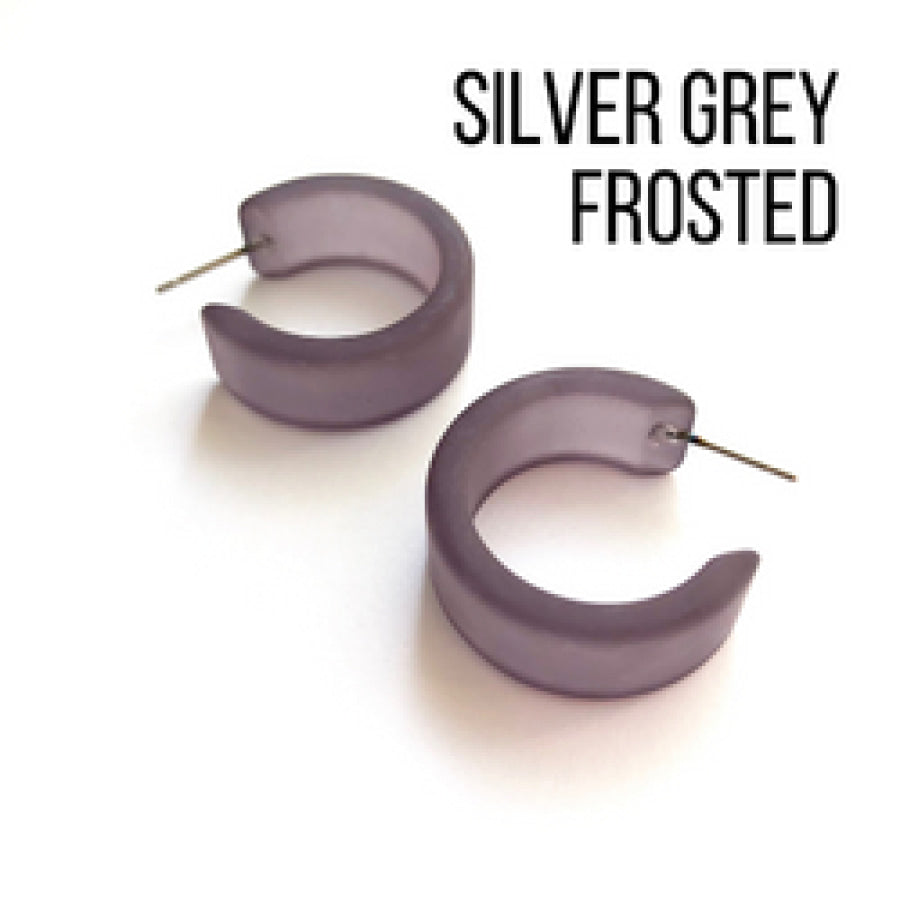 Wide Classic Frosted Hoop Earrings - Clara Silver Grey Hoops