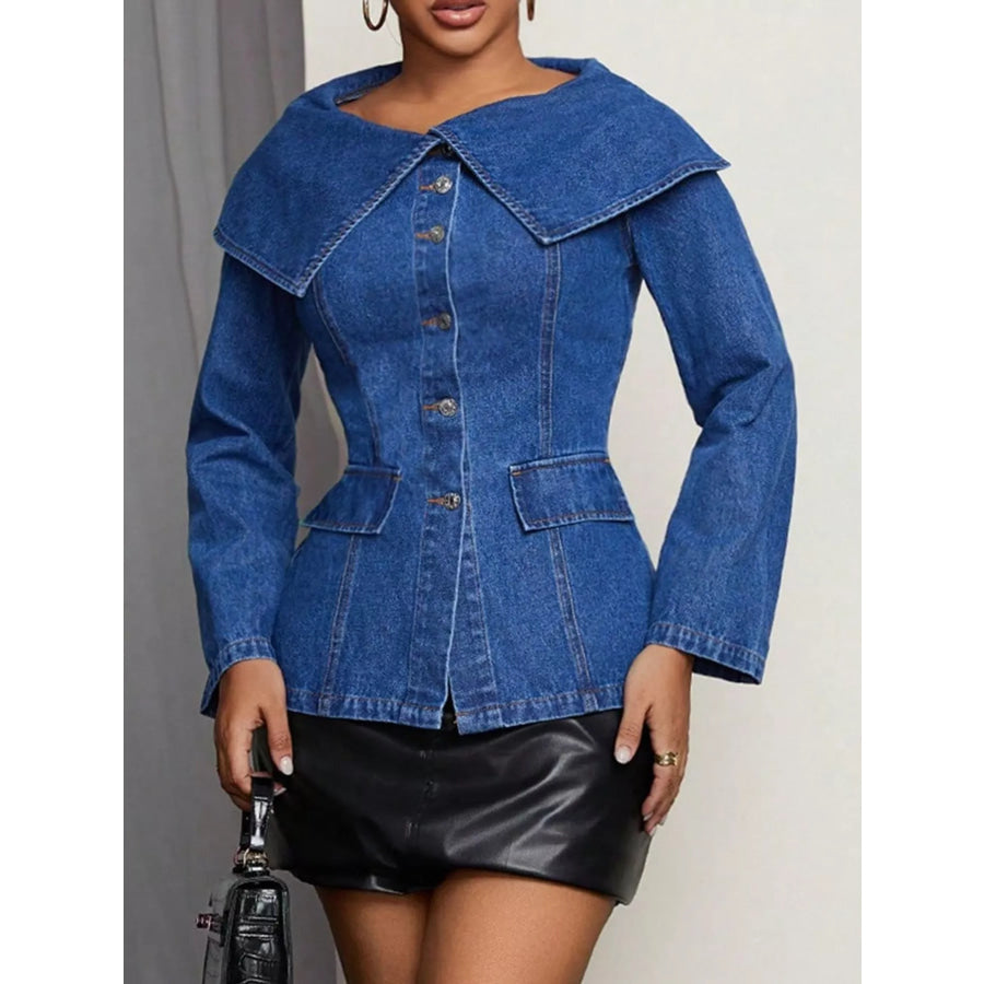 Wide Collar Slim Fit Denim Jacket Apparel and Accessories