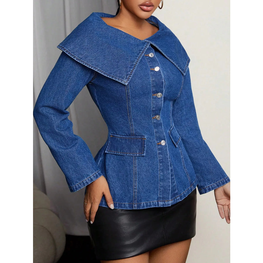 Wide Collar Slim Fit Denim Jacket Apparel and Accessories