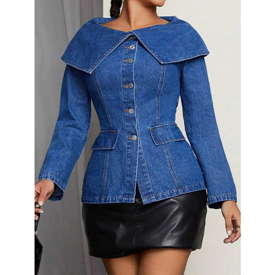 Wide Collar Slim Fit Denim Jacket Blue / S Apparel and Accessories