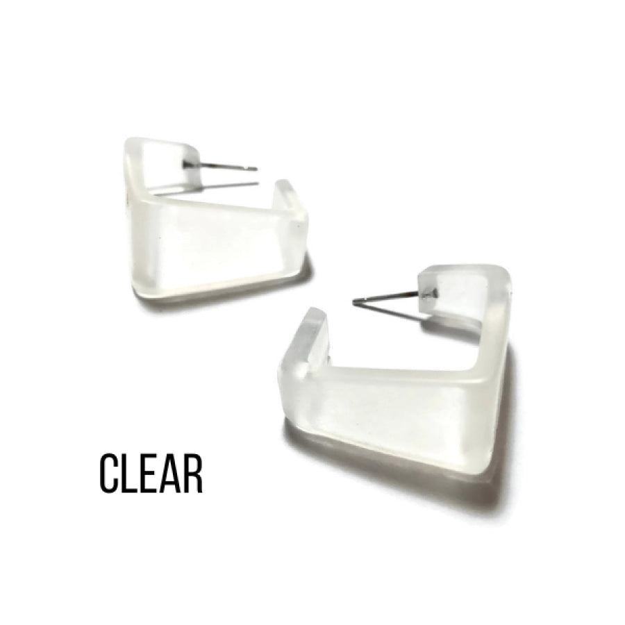 Wide Cubist Frosted Hoop Earrings Clear Square Hoops