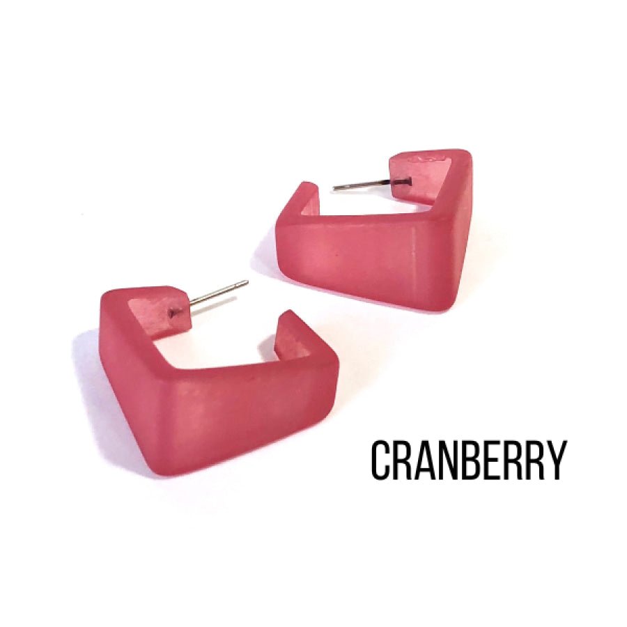 Wide Cubist Frosted Hoop Earrings Cranberry Square Hoops
