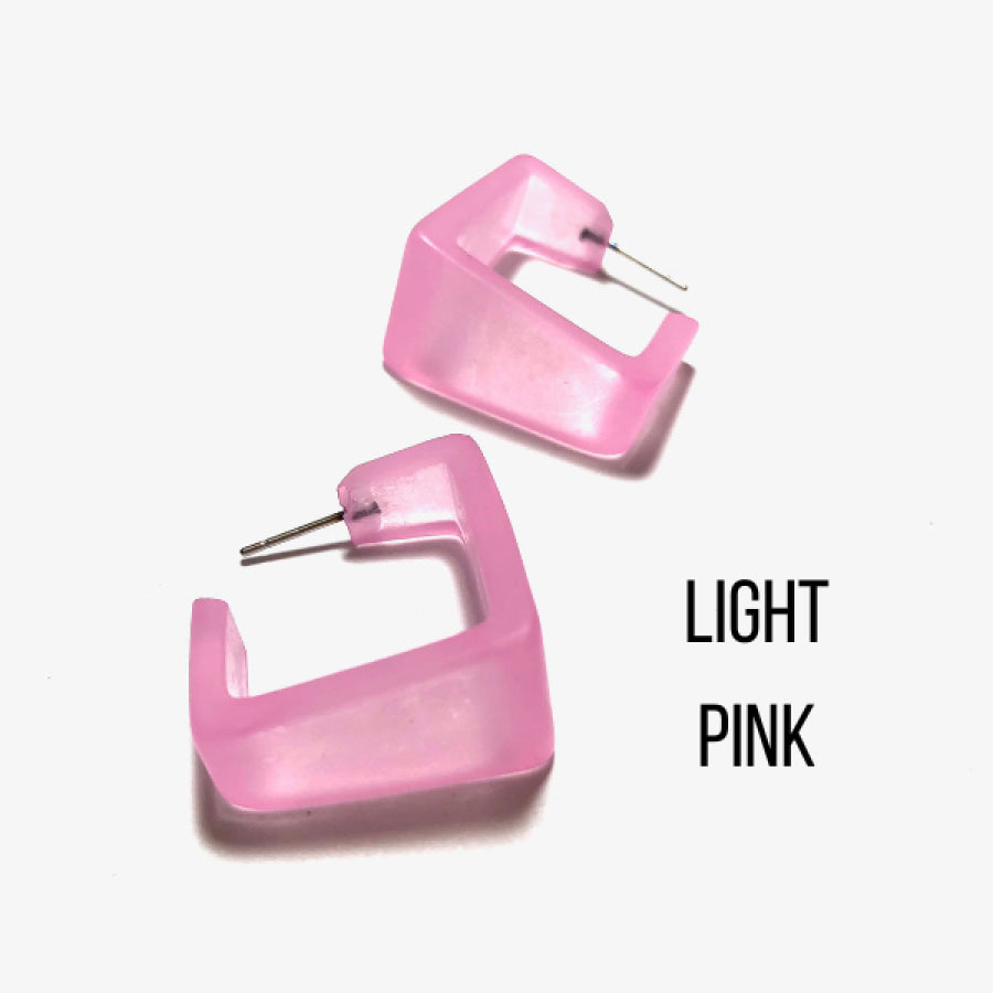 Wide Cubist Frosted Hoop Earrings Light Pink Square Hoops