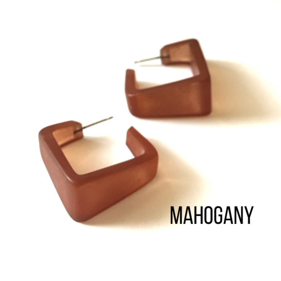 Wide Cubist Frosted Hoop Earrings Mahogany Square Hoops