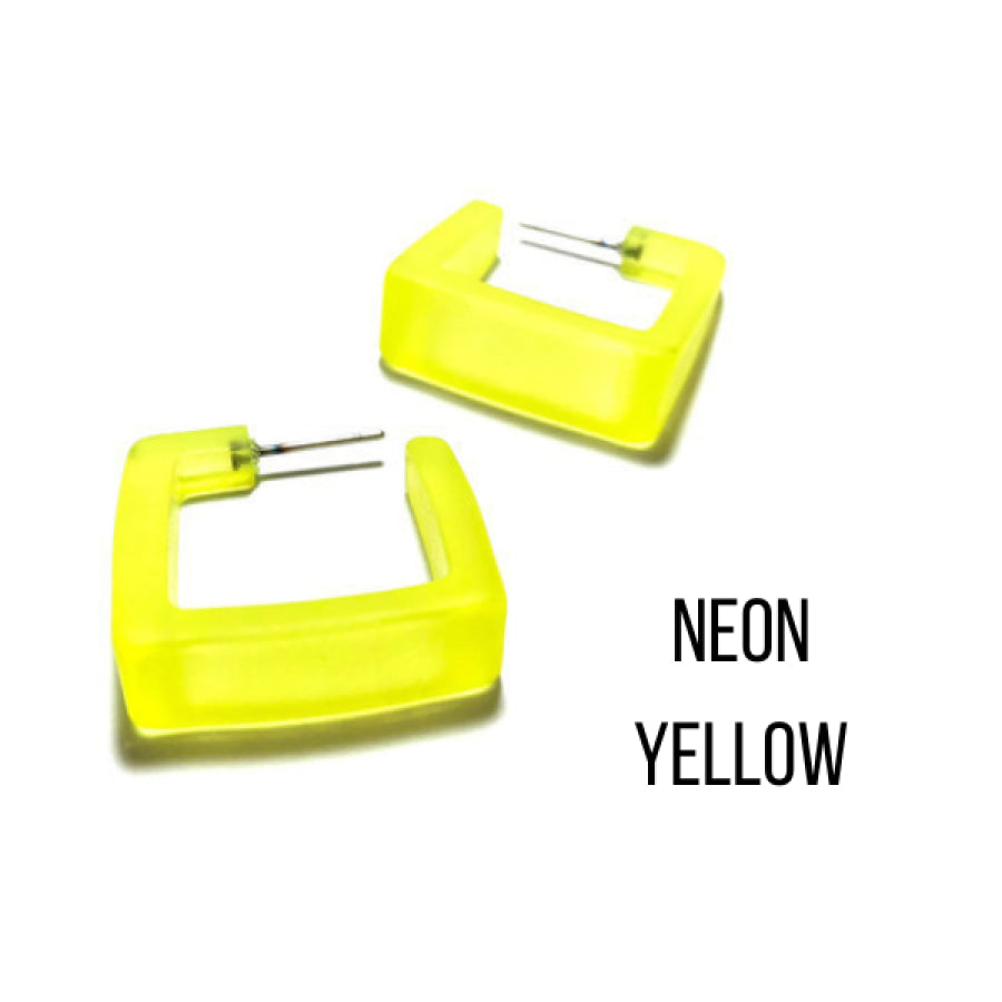 Wide Cubist Frosted Hoop Earrings Neon Yellow Square Hoops