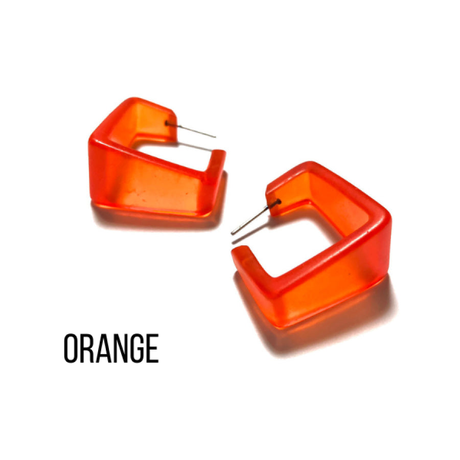 Wide Cubist Frosted Hoop Earrings Orange Square Hoops