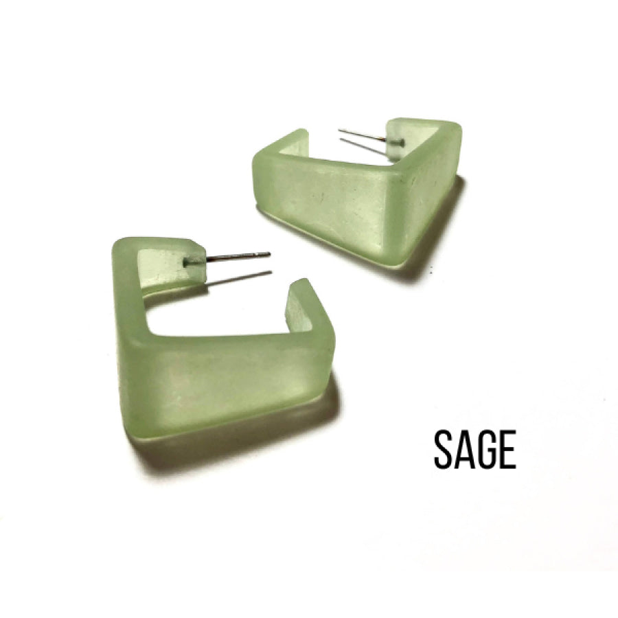 Wide Cubist Frosted Hoop Earrings Sage Green Square Hoops