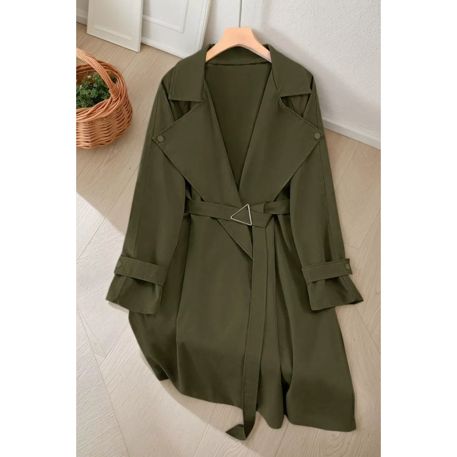 Wide Lapels Belt Trench Coat Army Green / S Apparel and Accessories