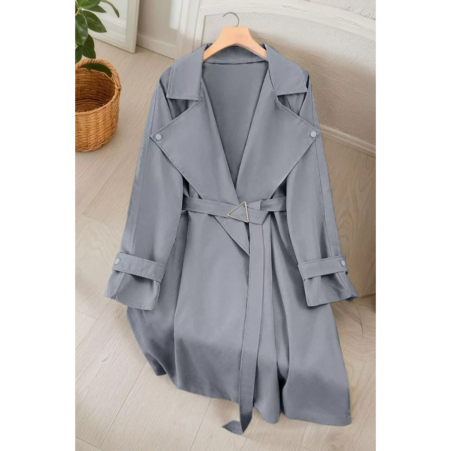 Wide Lapels Belt Trench Coat Dark Gray / S Apparel and Accessories
