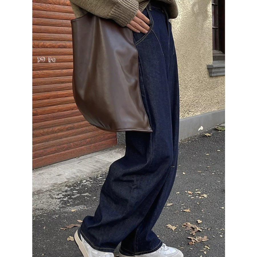 Wide-Leg Barrel Jeans Dark Blue / S Apparel and Accessories