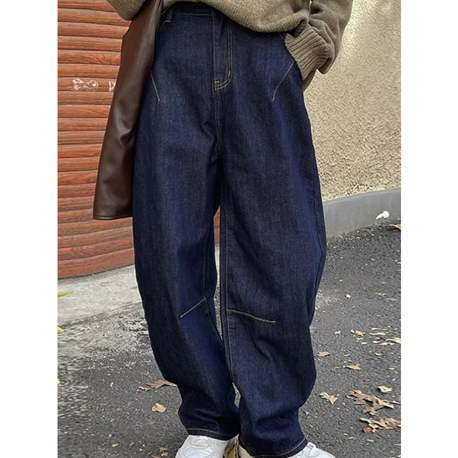 Wide-Leg Barrel Jeans Dark Blue / S Apparel and Accessories