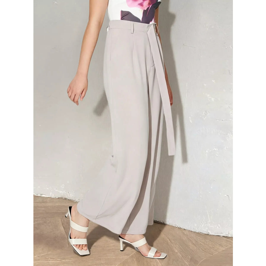 Wide Leg Belted Pants Dust Storm / S Apparel and Accessories