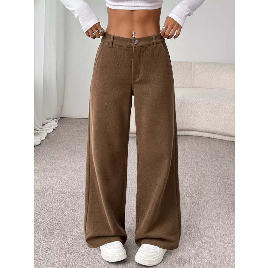 Wide Leg Casual Pants Brown / S Apparel and Accessories